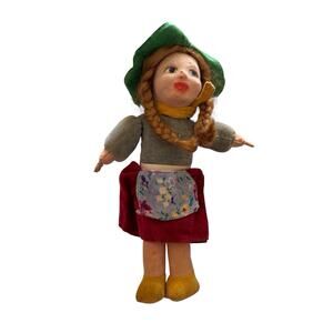 Norah Wellings Girl Doll England Blonde Braids with Tag 8” Vintage Folk Apron